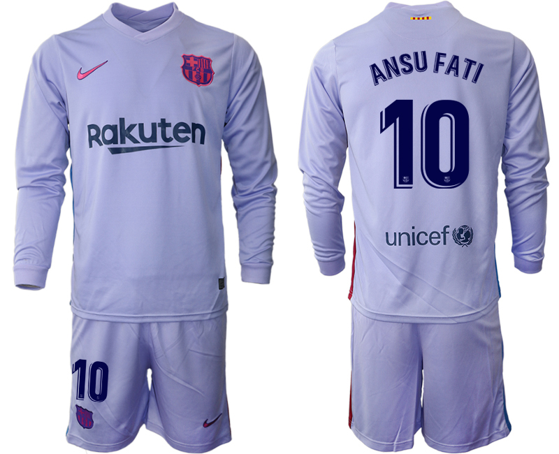Men 2021-2022 Club Barcelona Second away purple Long Sleeve #10 Soccer Jerseys